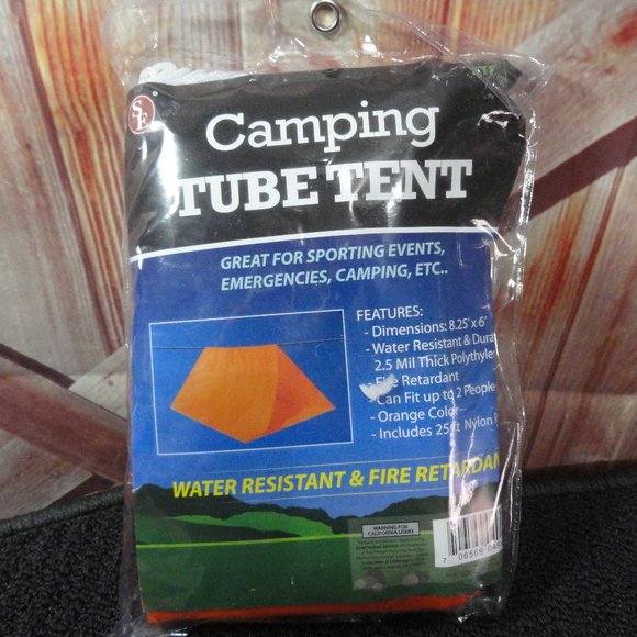 se Other - Camping tube tent with rope, ORANGE safety shelter, small, NIP~